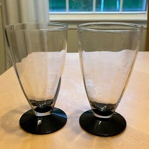 Vintage Black Base Ribbed Glass Tumblers 10 oz Set of Two